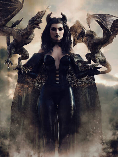 FairytaleDesign Plakát, Obraz - Fantasy sorceress with dragons, FairytaleDesign, 30 × 40 cm
