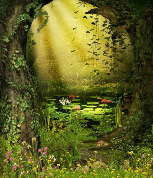 ratpack223 Plakát, Obraz - Enchanted Fairy Woods Pond, ratpack223, 34.2 × 40 cm