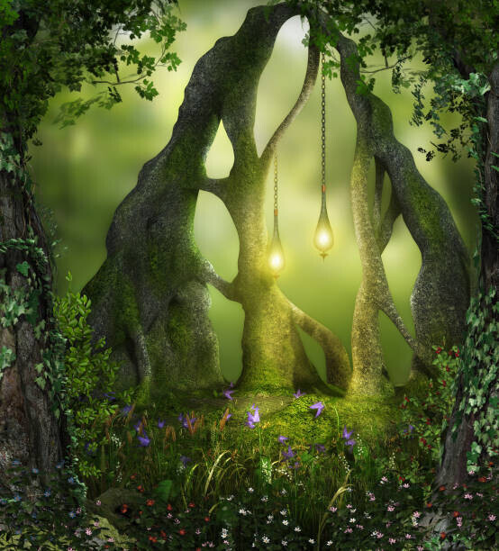 ratpack223 Plakát, Obraz - Magical Forest Fairy Lights, ratpack223, 40 × 40 cm