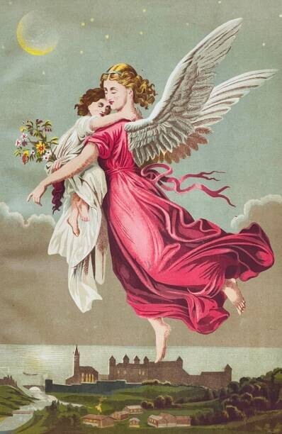 clu Plakát, Obraz - Angel holding a girl flying away, clu, 26.7 × 40 cm