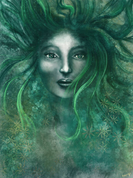 unikatdesign Plakát, Obraz - Magical woman with green hair - Digital Painting, unikatdesign, 30 × 40 cm
