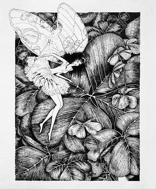 JudiParkinson Plakát, Obraz - Fairy on Clover Leaf Original Artwork, JudiParkinson, 33.1 × 40 cm