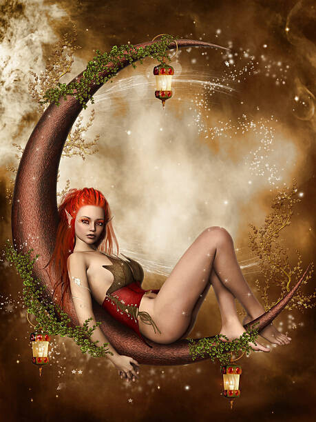 FairytaleDesign Plakát, Obraz - Fairy on a crescent moon, FairytaleDesign, 30 × 40 cm