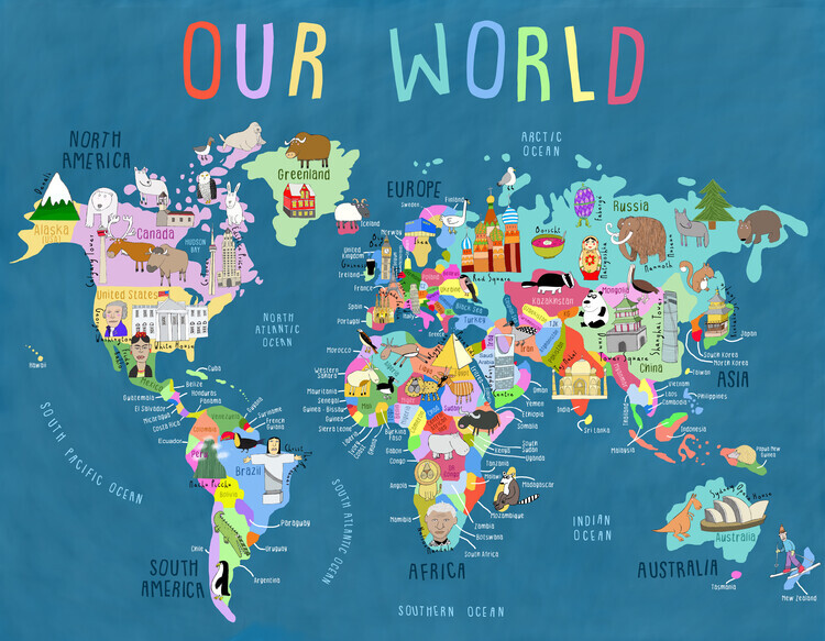 Carla Daly Plakát, Obraz - Our World Illustrated World Map for Kids, Carla Daly, 40 × 30 cm