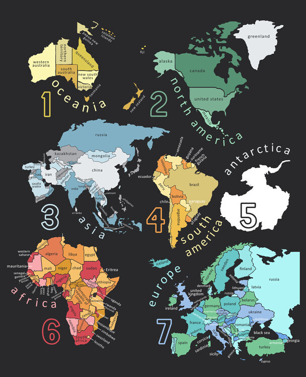 Carla Daly Plakát, Obraz - Explore the World with Illustrated Continents, Carla Daly, 30 × 40 cm