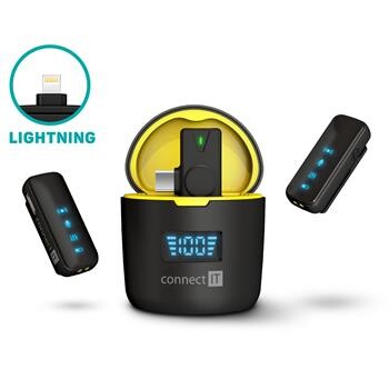 CONNECT IT Wireless mikrofon ClipMic Pro Lightning  (2 ks + receiver) set s nabíjecím pouzdrem ČERNÝ