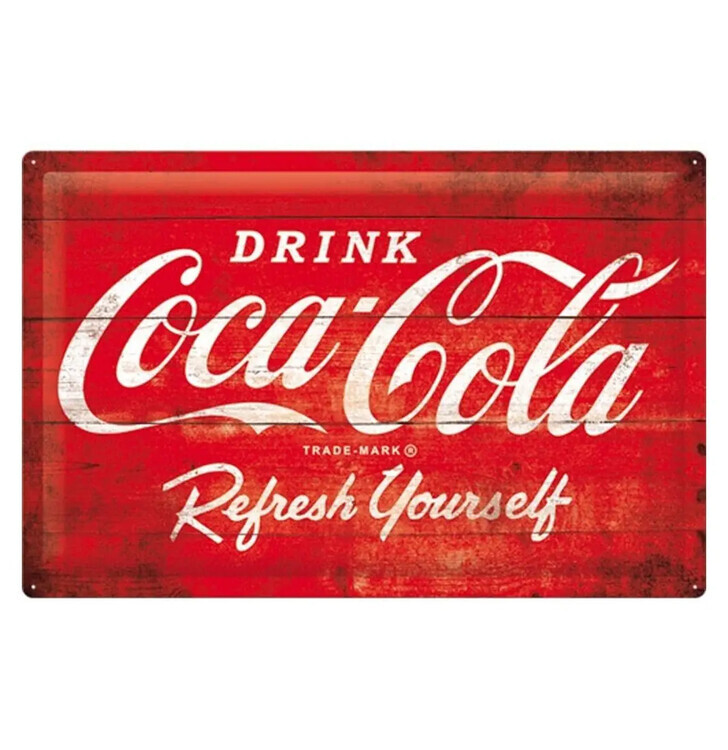 Nekupto Plechová cedule Coca-Cola - Logo Red Refresh Yourself, 60 x 40 cm