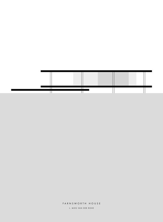 Blursbyai Plakát, Obraz - Minimal Farnsworth house illustration, Blursbyai, 30 × 40 cm