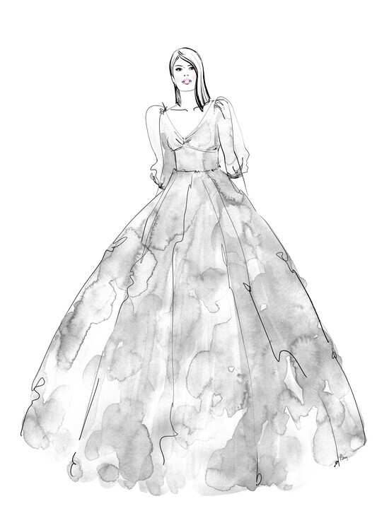 Blursbyai Plakát, Obraz - Gray watercolor dress fashion illustration, Blursbyai, 30 × 40 cm