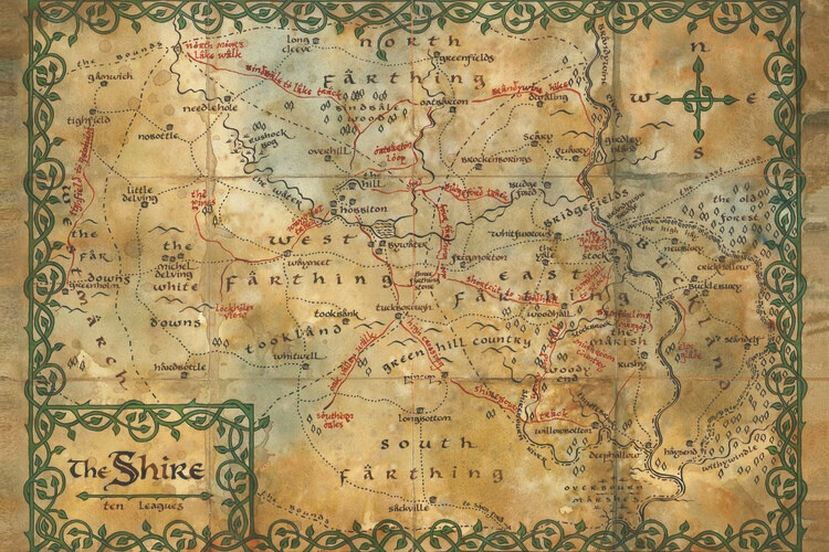 Europosters Plakát, Obraz - Hobbit - The Shire map, 40 × 26.7 cm