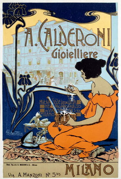 Hohenstein, Adolfo Plakát, Obraz - Advertising poster for Calderoni jeweler in Milan, c1920, Hohenstein, Adolfo, 26.7 × 40 cm