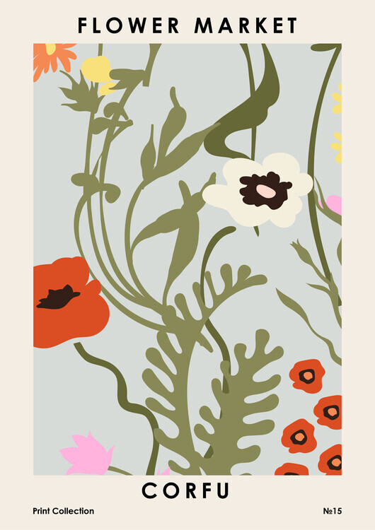 NKTN Plakát, Obraz - Flower Market Corfu, NKTN, 30 × 40 cm