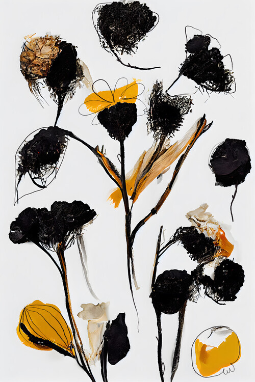 Treechild Plakát, Obraz - Black Dry Flowers, Treechild, 26.7 × 40 cm