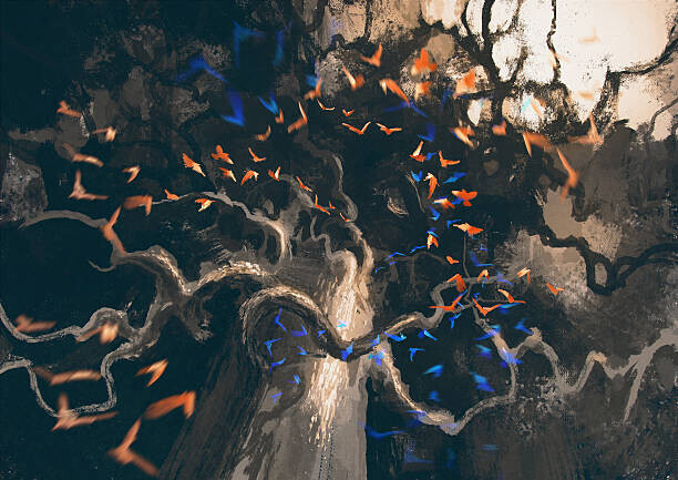 Grandfailure Plakát, Obraz - flock of birds flying to old tree, Grandfailure, 40 × 30 cm