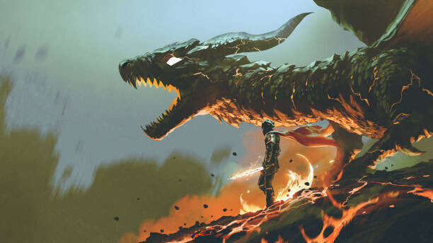 Grandfailure Plakát, Obraz - the knight with the fire dragon, Grandfailure, 40 × 22.2 cm