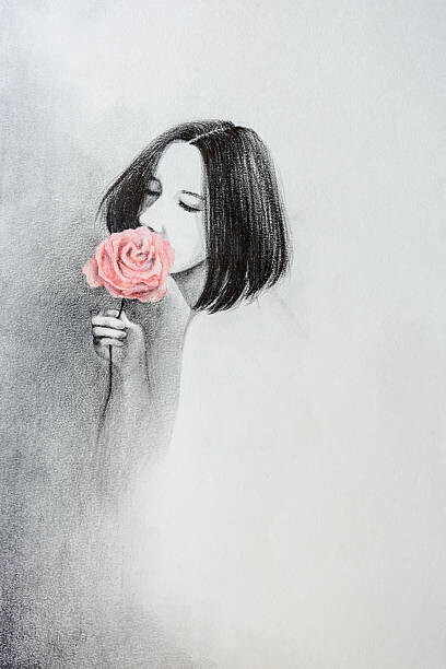 jun xu Plakát, Obraz - A girl who smells the flowers, jun xu, 26.7 × 40 cm