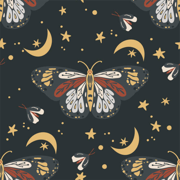 trigubova Plakát, Obraz - Boho Butterfly Seamless Repeat, trigubova, 40 × 40 cm