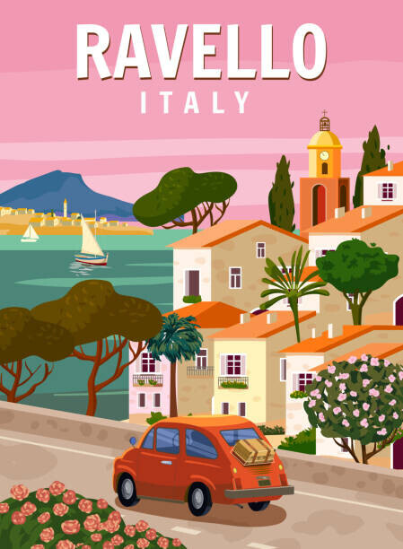 VectorUp Plakát, Obraz - Retro Poster Italy, Ravello resort, Amalfi, VectorUp, 30 × 40 cm