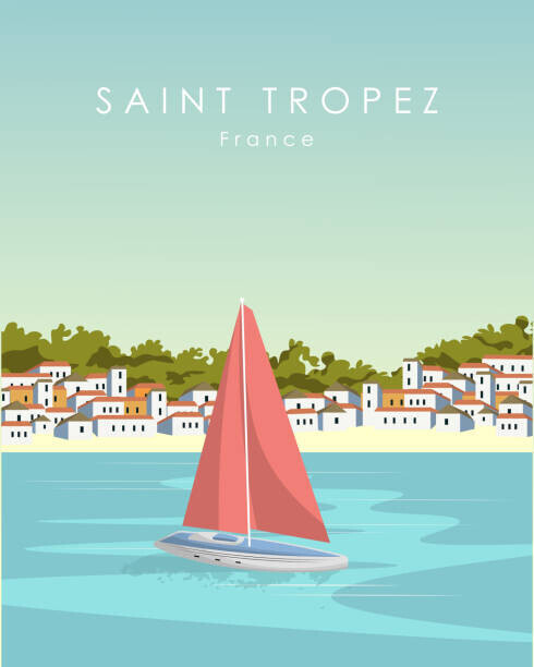 Kristina Bilous Plakát, Obraz - Saint Tropez travel poster France, Kristina Bilous, 30 × 40 cm