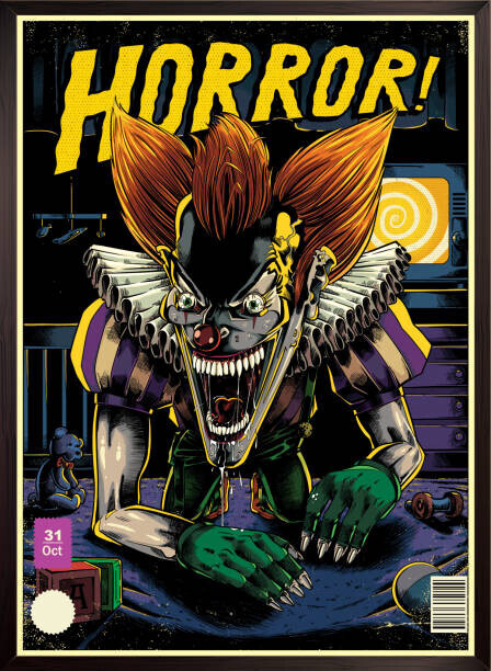 Man_Half-tube Plakát, Obraz - Evil clown comic book horror poster, Man_Half-tube, 30 × 40 cm
