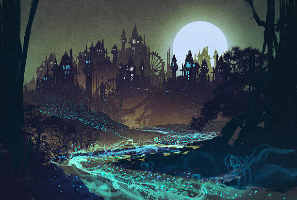 Grandfailure Plakát, Obraz - landscape with mysterious river,full moon over, Grandfailure, 40 × 26.7 cm