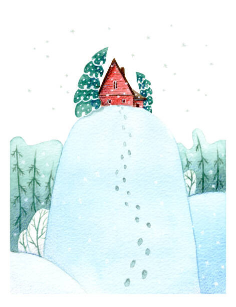 Agapitova Natalia Plakát, Obraz - Hand drawn watercolor red house on, Agapitova Natalia, 30 × 40 cm