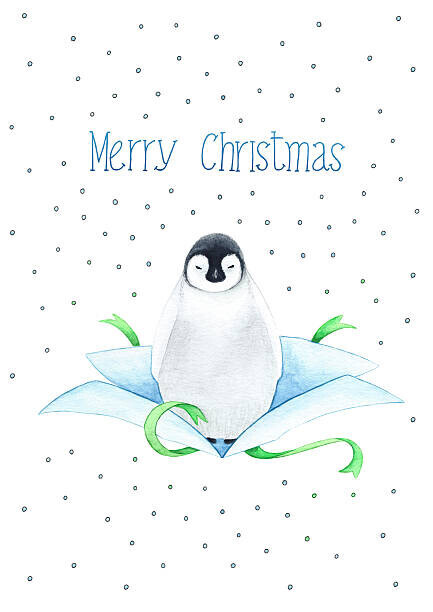 valentad Plakát, Obraz - Christmas card with baby penguin, valentad, 30 × 40 cm