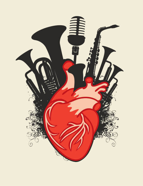 paseven Plakát, Obraz - music poster with human heart and wind instruments, paseven, 30 × 40 cm
