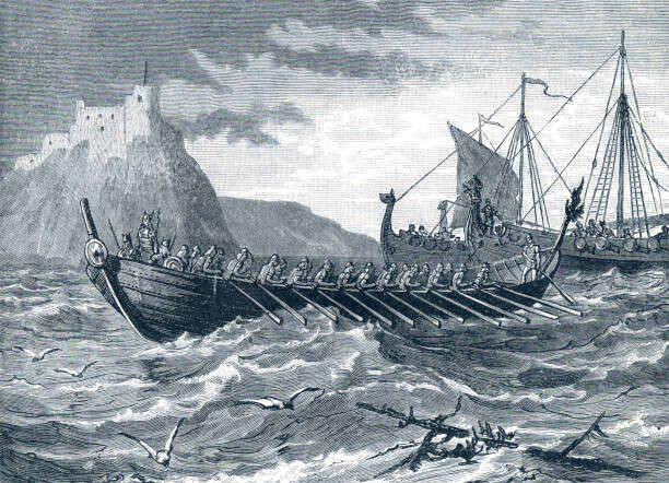 RockingStock Plakát, Obraz - Danish Viking ships arriving in England, RockingStock, 40 × 30 cm