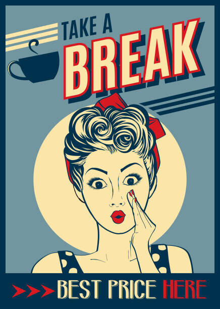 claudia_balasoiu Plakát, Obraz - advertising coffee retro poster with pop art woman, claudia_balasoiu, 30 × 40 cm