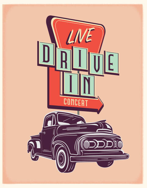JDawnInk Plakát, Obraz - Retro Truck with Live Drive In, JDawnInk, 30 × 40 cm