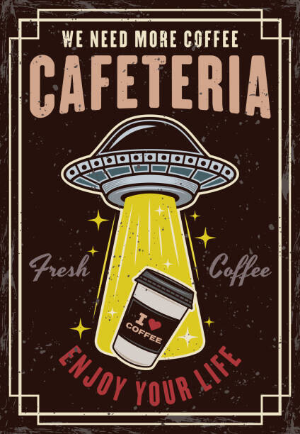 Igor Zhuravel Plakát, Obraz - Ufo stealing coffee paper cup vintage, Igor Zhuravel, 26.7 × 40 cm