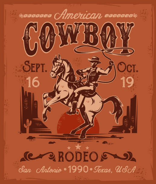 VectorPocket Plakát, Obraz - Rodeo poster with a cowboy sitting, VectorPocket, 33.8 × 40 cm