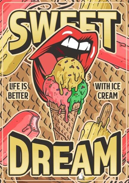 IMOGI Plakát, Obraz - Ice cream colorful vintage flyer, IMOGI, 30 × 40 cm