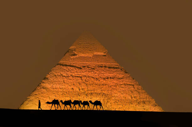 Grant Faint Plakát, Obraz - Camel train near pyramids., Grant Faint, 40 × 26.7 cm