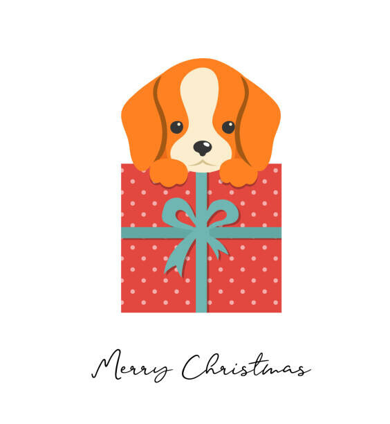 ma_rish Plakát, Obraz - Merry Christmas puppy illustration, cute small, ma_rish, 40 × 40 cm