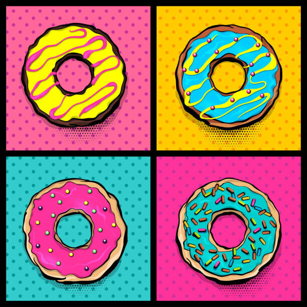 helen_tosh Plakát, Obraz - Doughnut donut cartoon pop art, helen_tosh, 40 × 40 cm