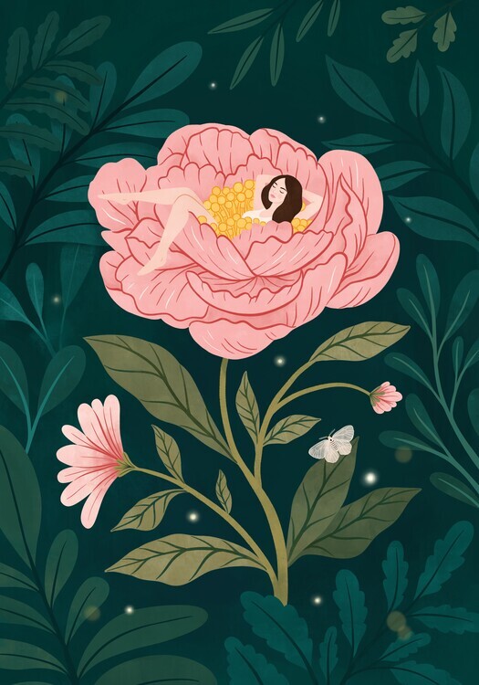 Petra Holikova Plakát, Obraz - Peony Girl, Petra Holikova, 26.7 × 40 cm