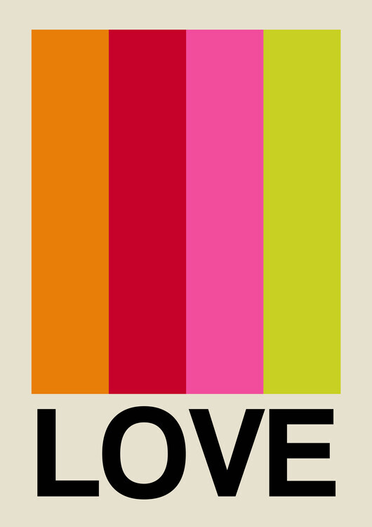 Frances Collett Plakát, Obraz - Retro Stripe LOVE Fruit, Frances Collett, 30 × 40 cm