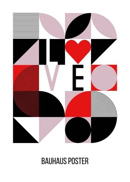 Ekaterina Dukhanina Plakát, Obraz - Abstract geometric bauhaus poster. Heart, love,, Ekaterina Dukhanina, 30 × 40 cm