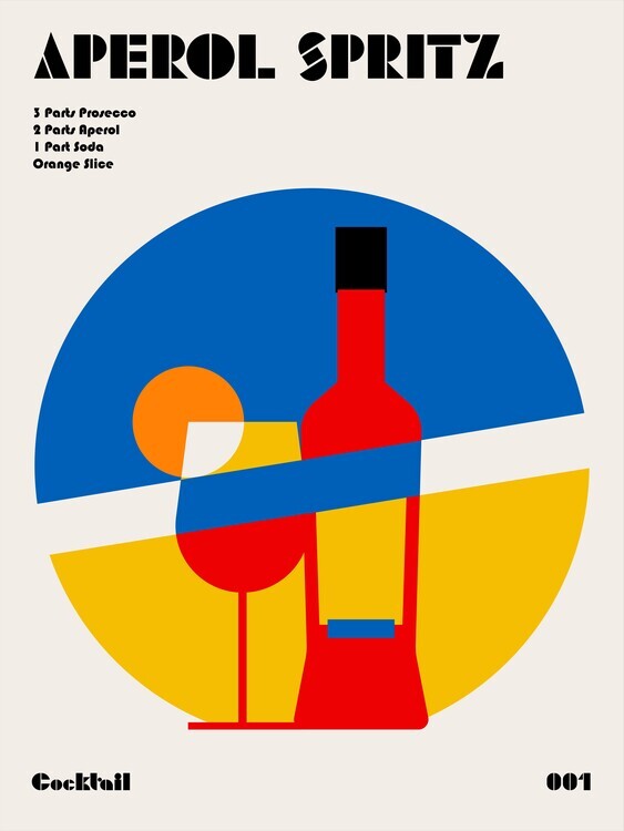 Retrodrome Plakát, Obraz - Aperol Spritz Cocktail Bauhaus Art Print, Retrodrome, 30 × 40 cm
