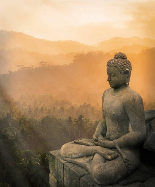 ac productions Plakát, Obraz - Statue of Buddha at sunset, Borobudur,, ac productions, 33 × 40 cm