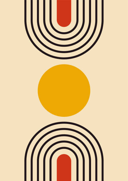 Liubov Mahda Plakát, Obraz - Abstract geometric line poster. Mid century, Liubov Mahda, 30 × 40 cm