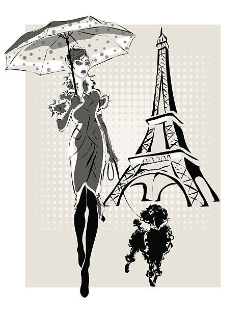 glafira Plakát, Obraz - illustration Fashion woman near Eiffel Tower, glafira, 30 × 40 cm