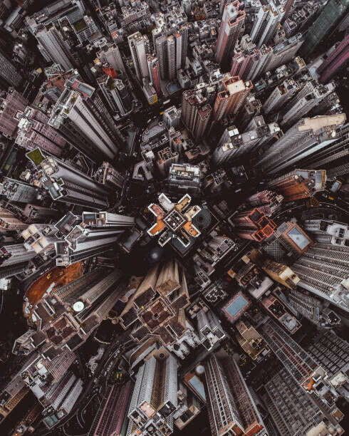 Abstract Aerial Art Plakát, Obraz - Aerial perspective of skyscrapers in Mid, Abstract Aerial Art, 30 × 40 cm