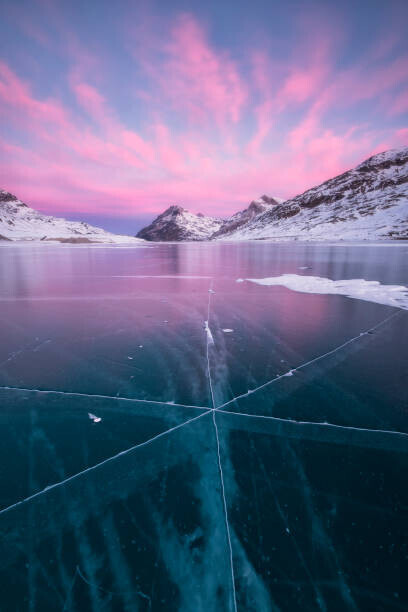 Roberto Moiola / Sysaworld Plakát, Obraz - Frozen Lake Bianco, Bernina Pass, Switzerland, Roberto Moiola / Sysaworld, 26.7 × 40 cm