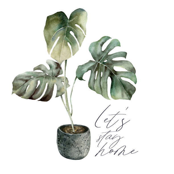 Yuliya Derbisheva Plakát, Obraz - Watercolor Lets stay home card with, Yuliya Derbisheva, 40 × 40 cm