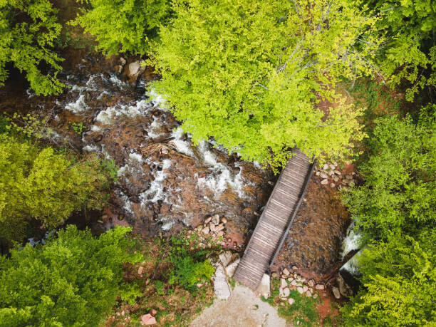 SStajic Plakát, Obraz - Small wooden bridge over river in, SStajic, 40 × 30 cm