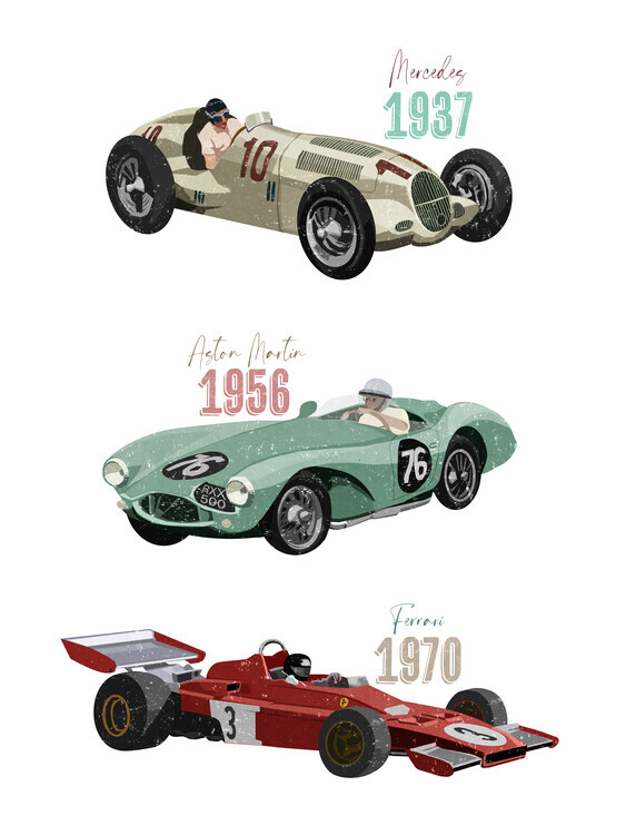 Goed Blauw Plakát, Obraz - Vintage Racecars, Goed Blauw, 30 × 40 cm