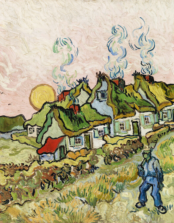Vincent van Gogh Plakát, Obraz - Houses and Figure (1890), Vincent van Gogh, 30 × 40 cm